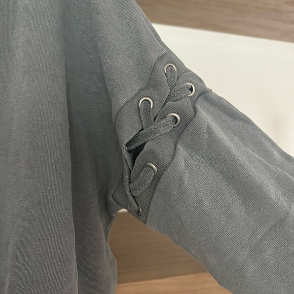 Avocado Lace Up Sleeve Hooded Sweatshirt in Blue - Picture 3 of 5